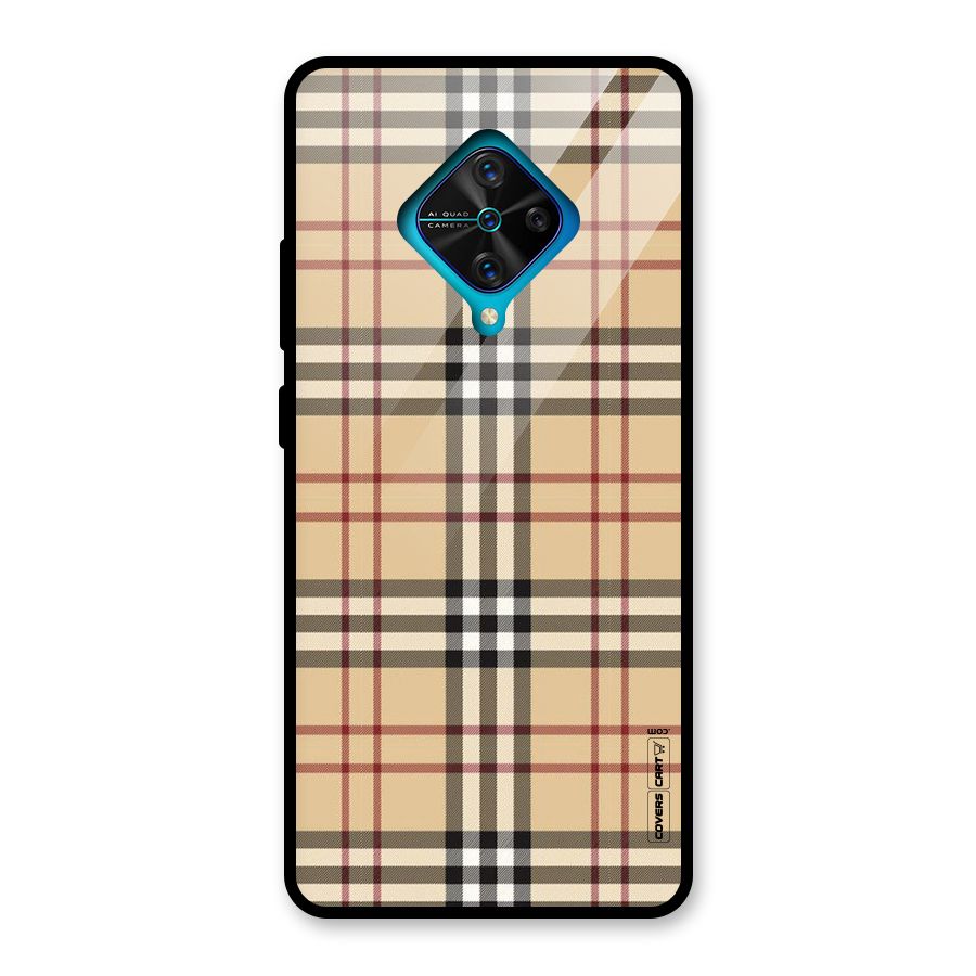 Beige Check Glass Back Case for Vivo S1 Pro