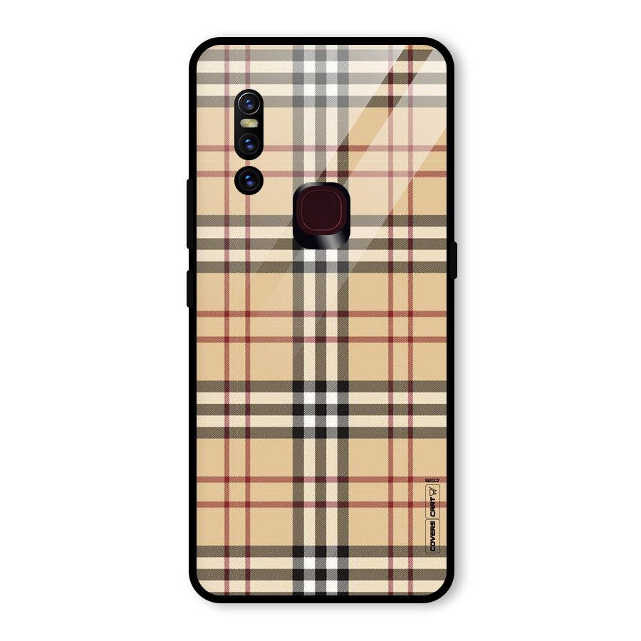Beige Check Glass Back Case for Vivo V15