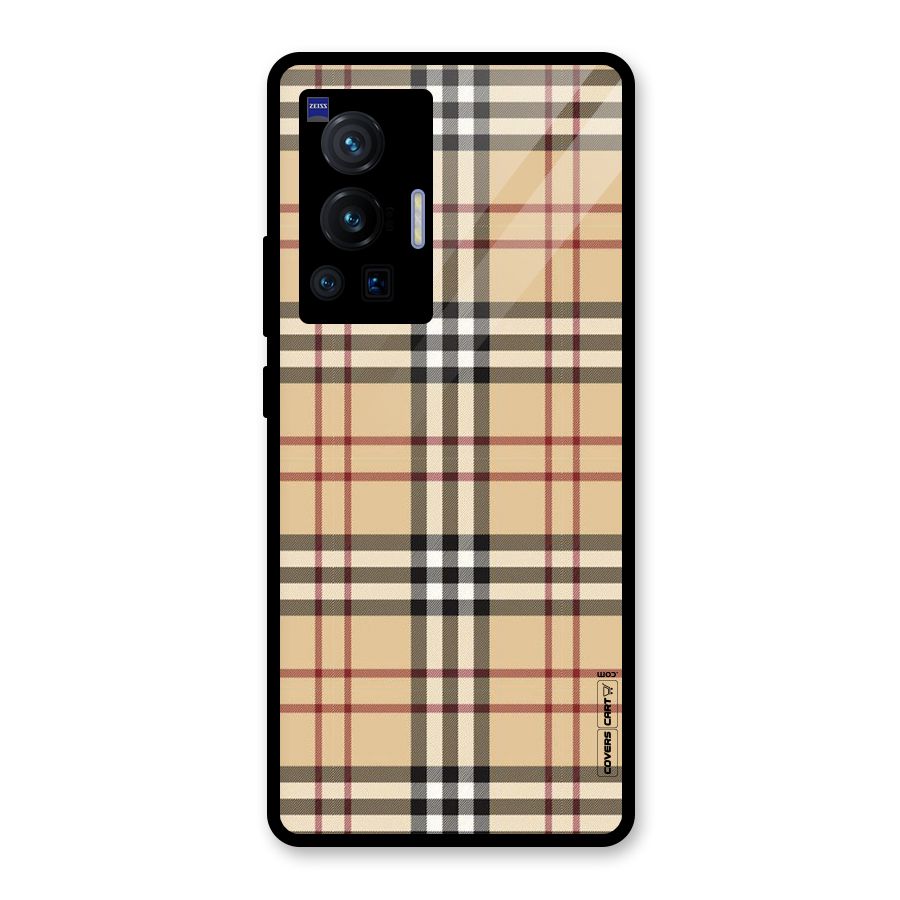 Beige Check Glass Back Case for Vivo X70 Pro