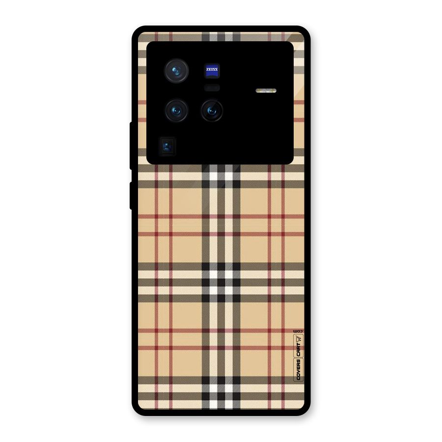 Beige Check Glass Back Case for Vivo X80 Pro