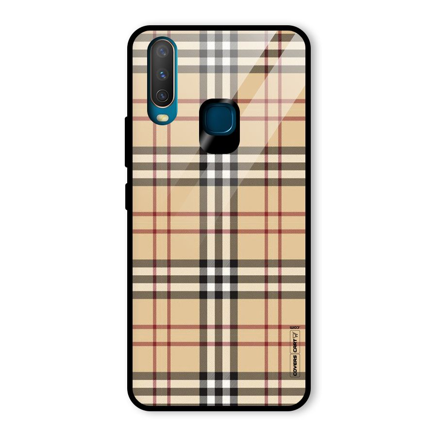 Beige Check Glass Back Case for Vivo Y15