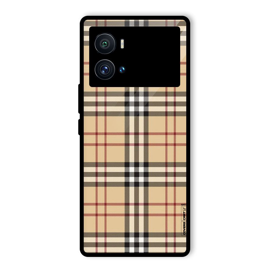 Beige Check Glass Back Case for Vivo iQOO 9 Pro