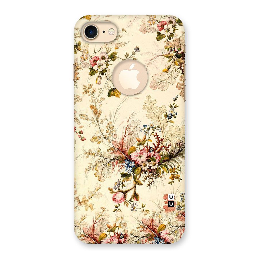 Beige Floral Back Case for iPhone 7 Logo Cut