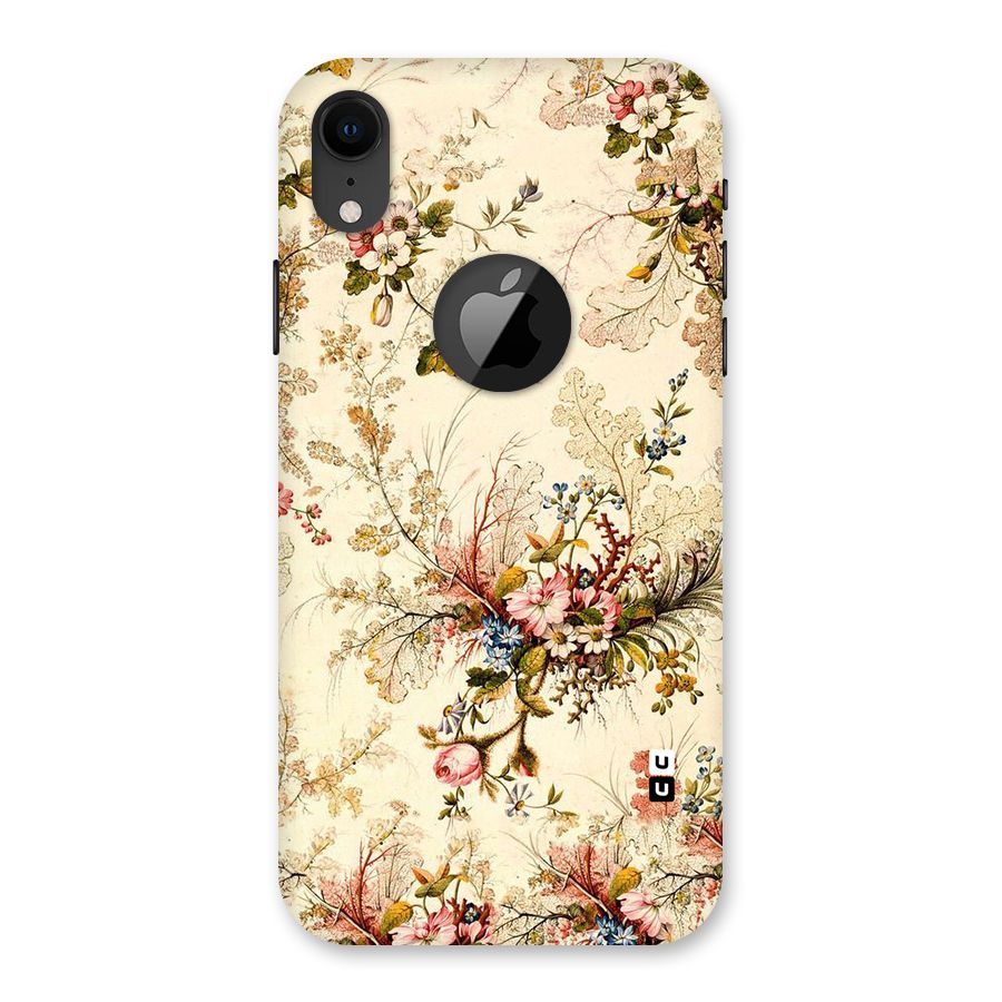 Beige Floral Back Case for iPhone XR Logo Cut