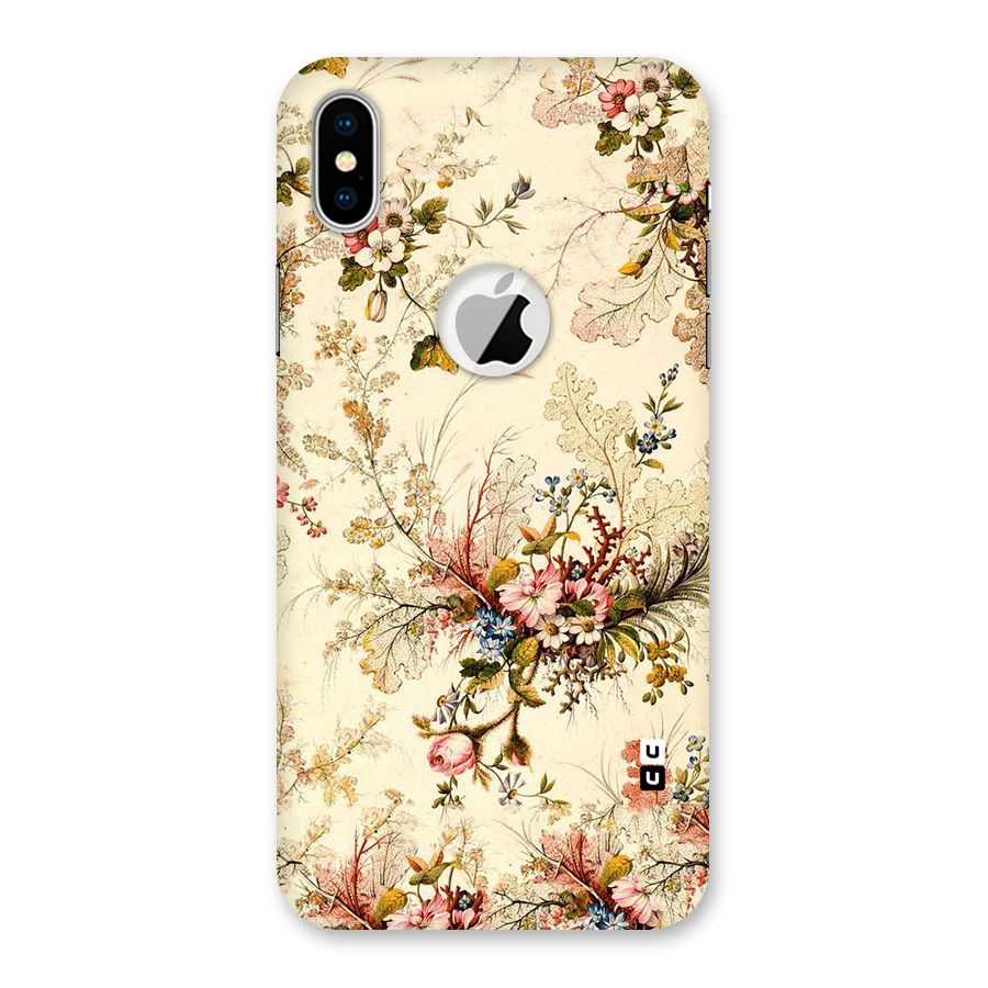 Beige Floral Back Case for iPhone X Logo Cut
