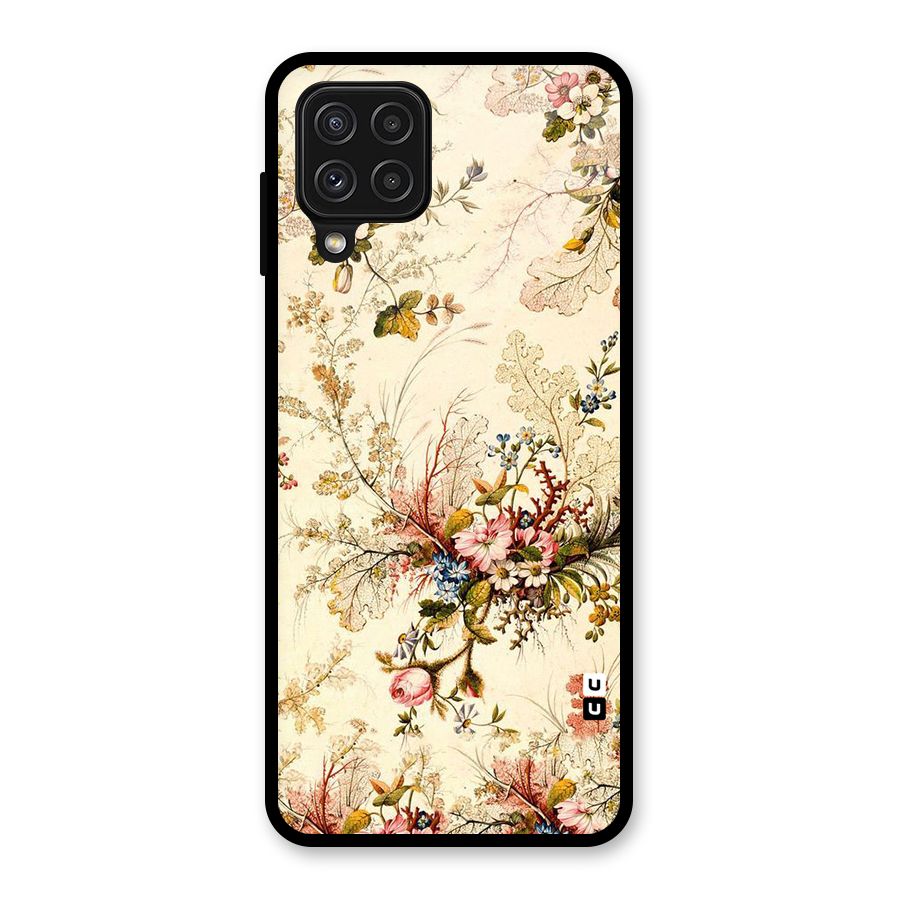 Beige Floral Glass Back Case for Galaxy A22 4G