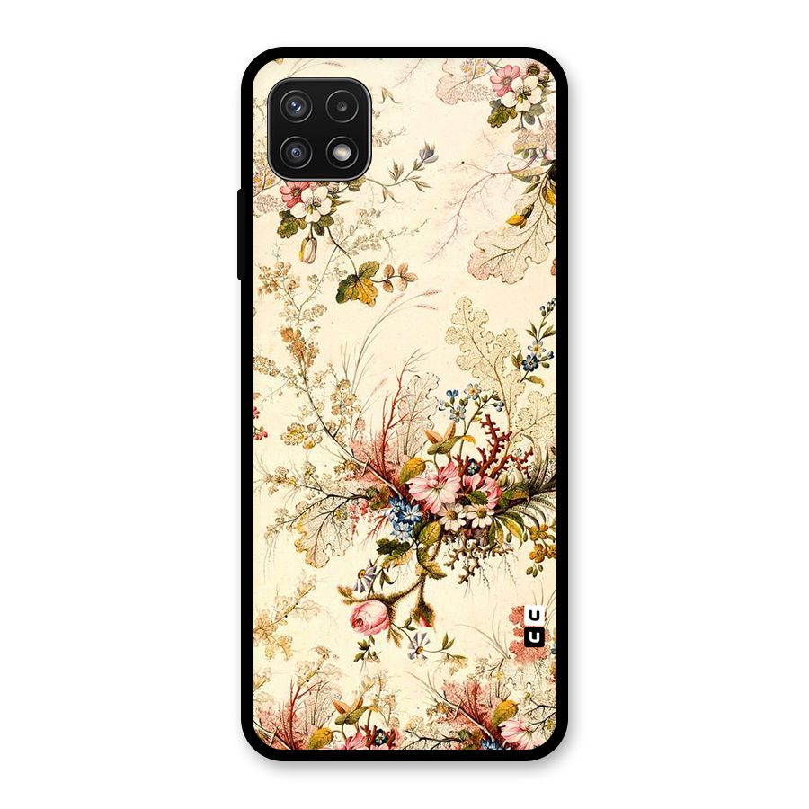 Beige Floral Glass Back Case for Galaxy A22 5G