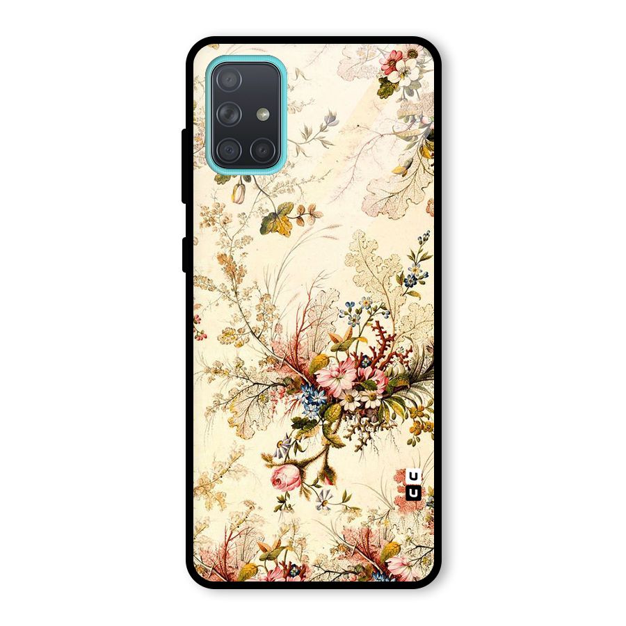 Beige Floral Glass Back Case for Galaxy A71