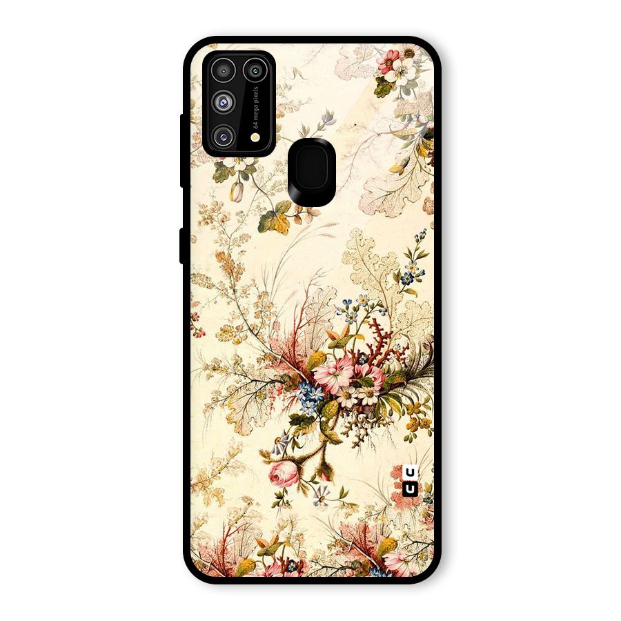 Beige Floral Glass Back Case for Galaxy F41