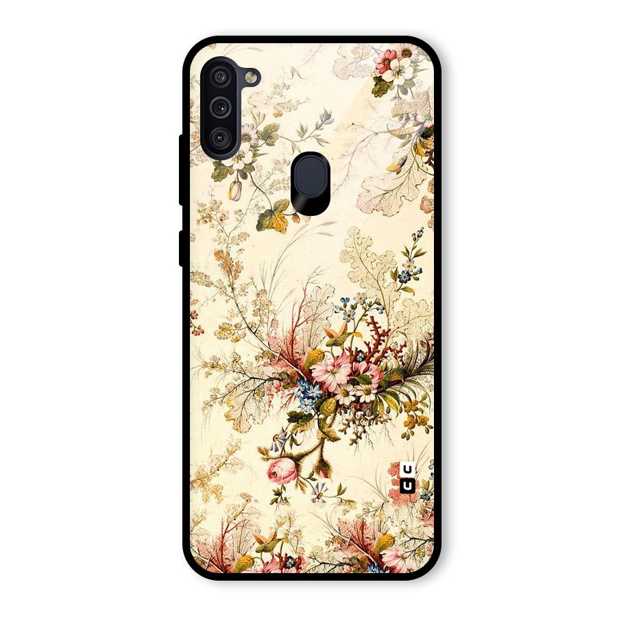 Beige Floral Glass Back Case for Galaxy M11