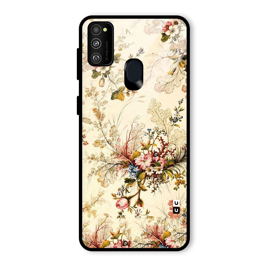 Beige Floral Glass Back Case for Galaxy M30s