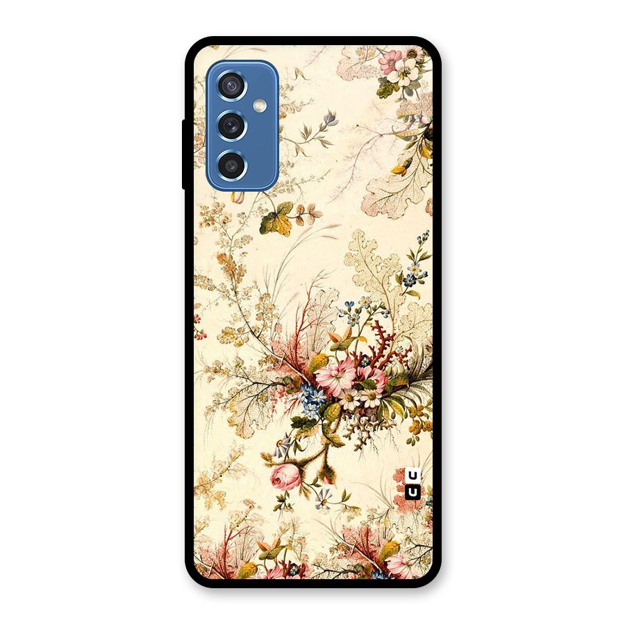 Beige Floral Glass Back Case for Galaxy M52 5G