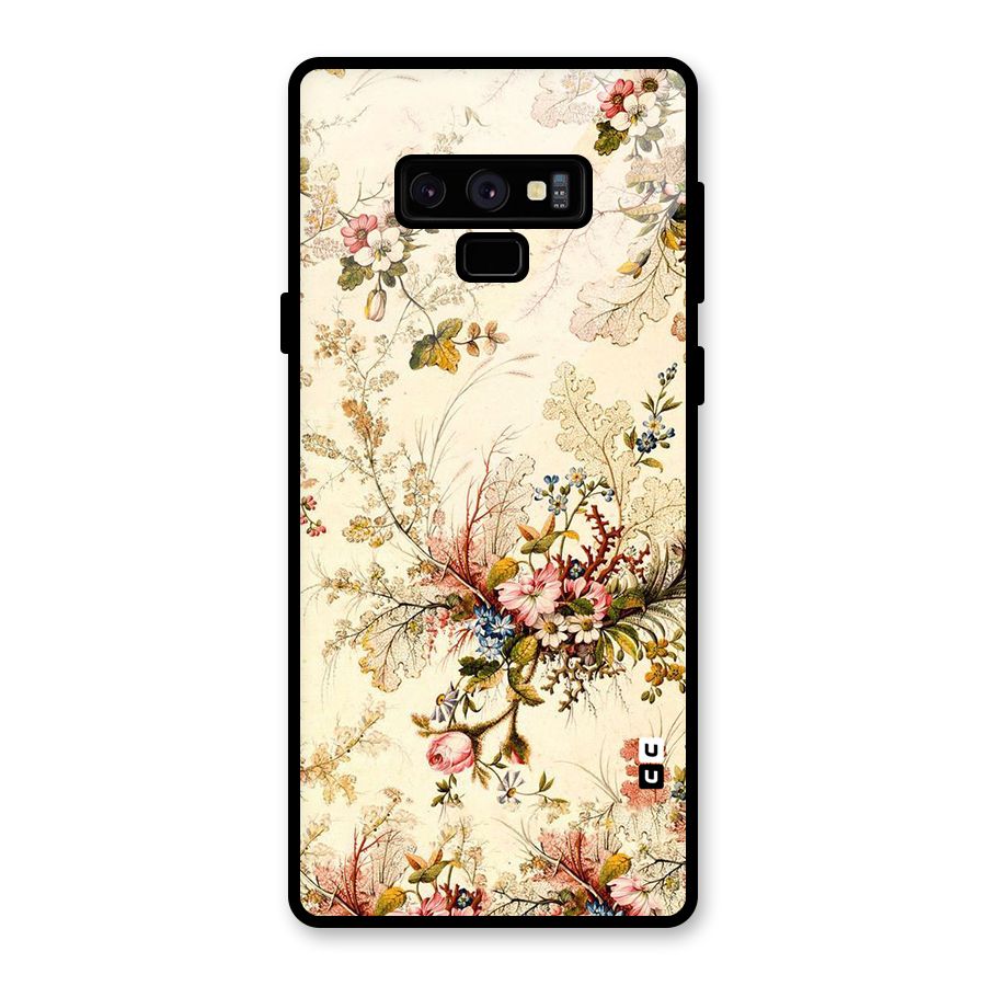 Beige Floral Glass Back Case for Galaxy Note 9