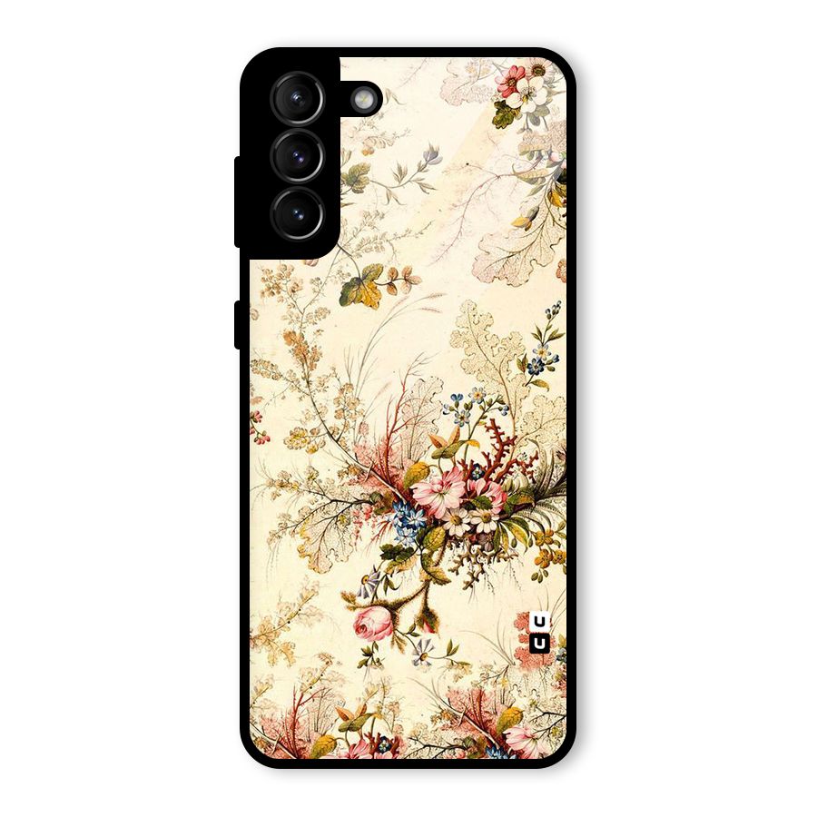 Beige Floral Glass Back Case for Galaxy S21 Plus
