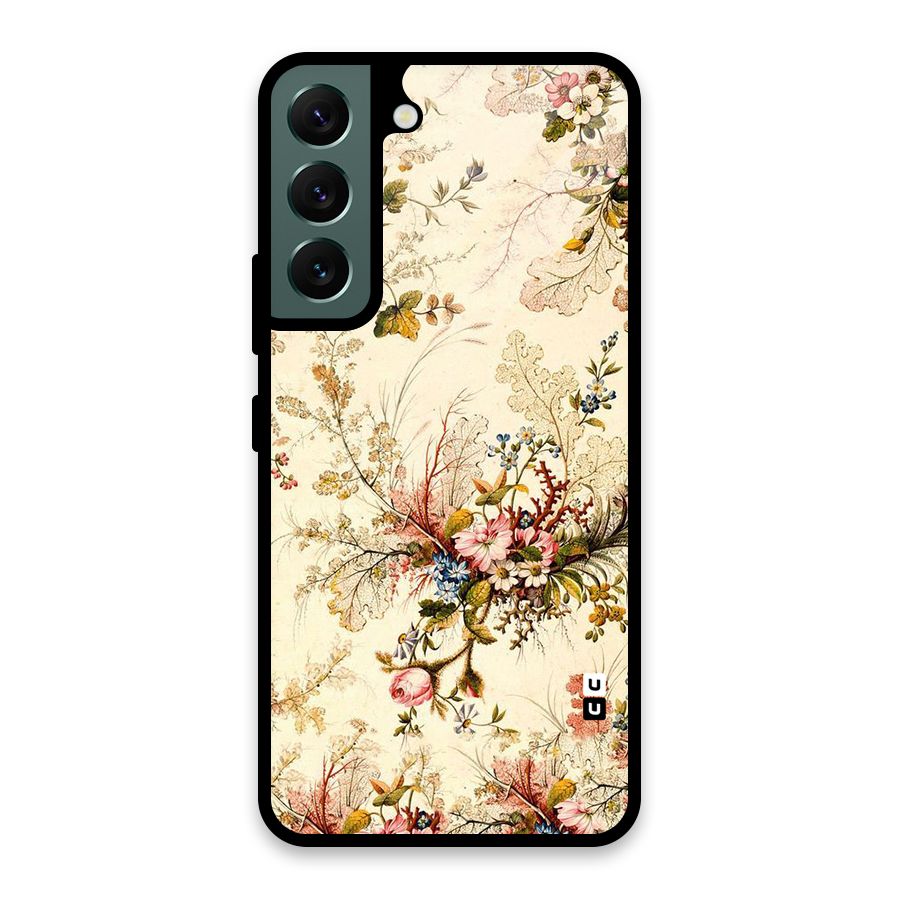 Beige Floral Glass Back Case for Galaxy S22 5G