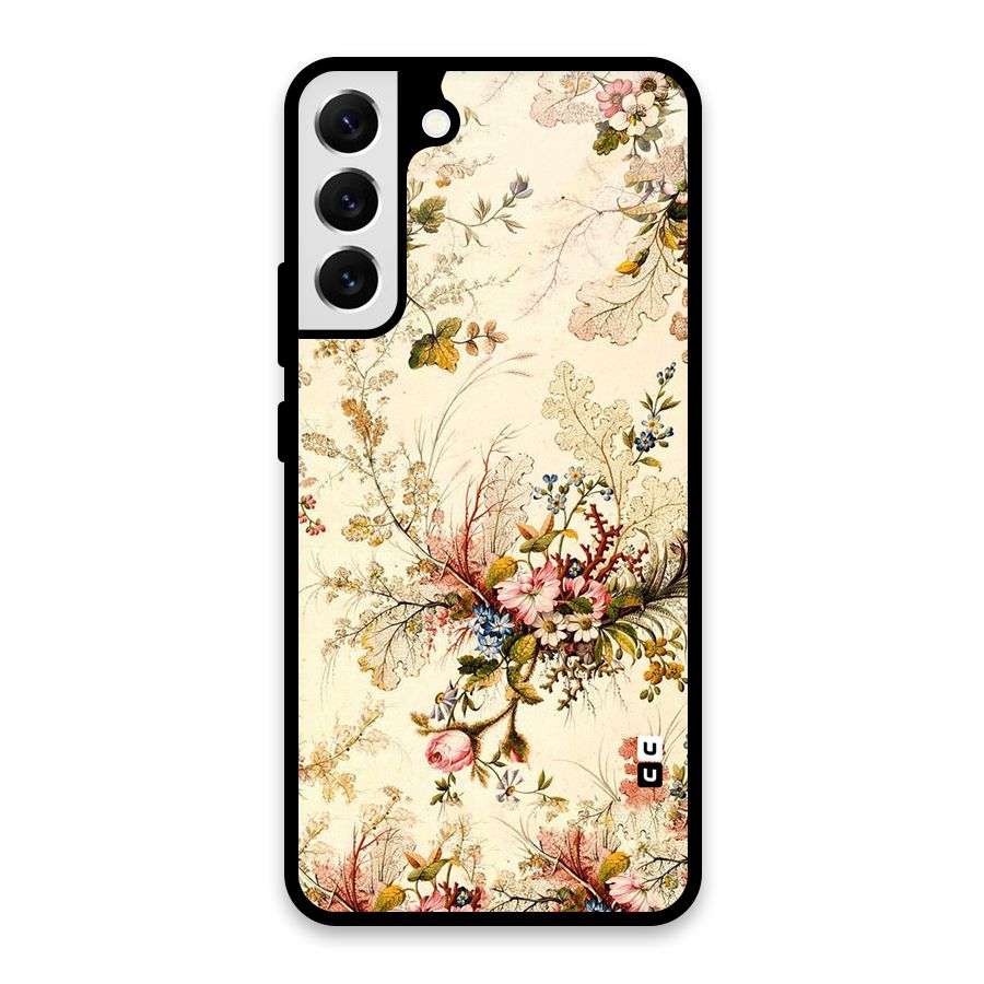 Beige Floral Glass Back Case for Galaxy S22 Plus 5G
