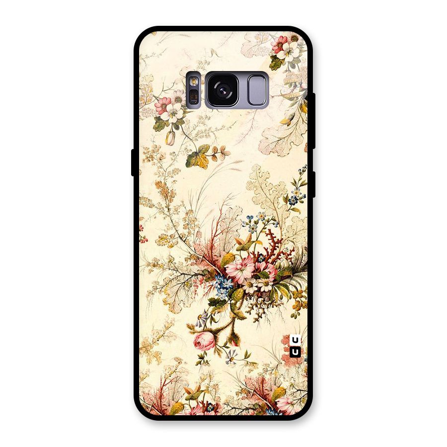 Beige Floral Glass Back Case for Galaxy S8