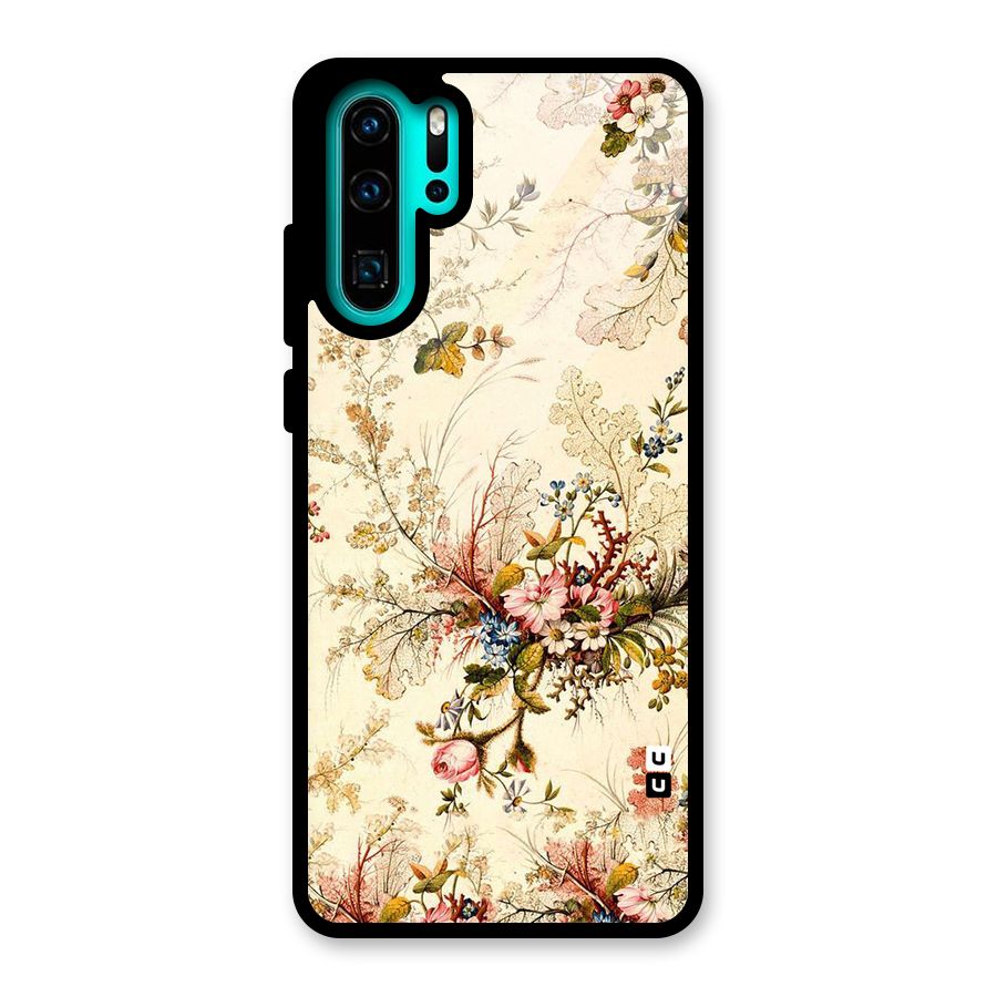 Beige Floral Glass Back Case for Huawei P30 Pro