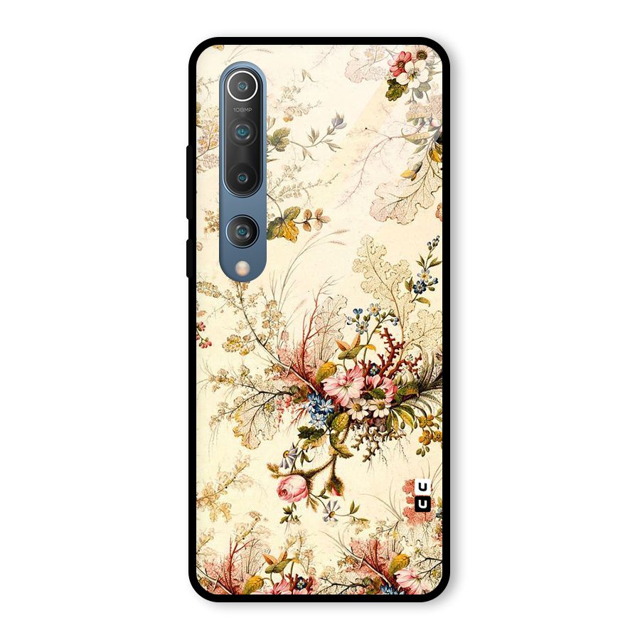 Beige Floral Glass Back Case for Mi 10
