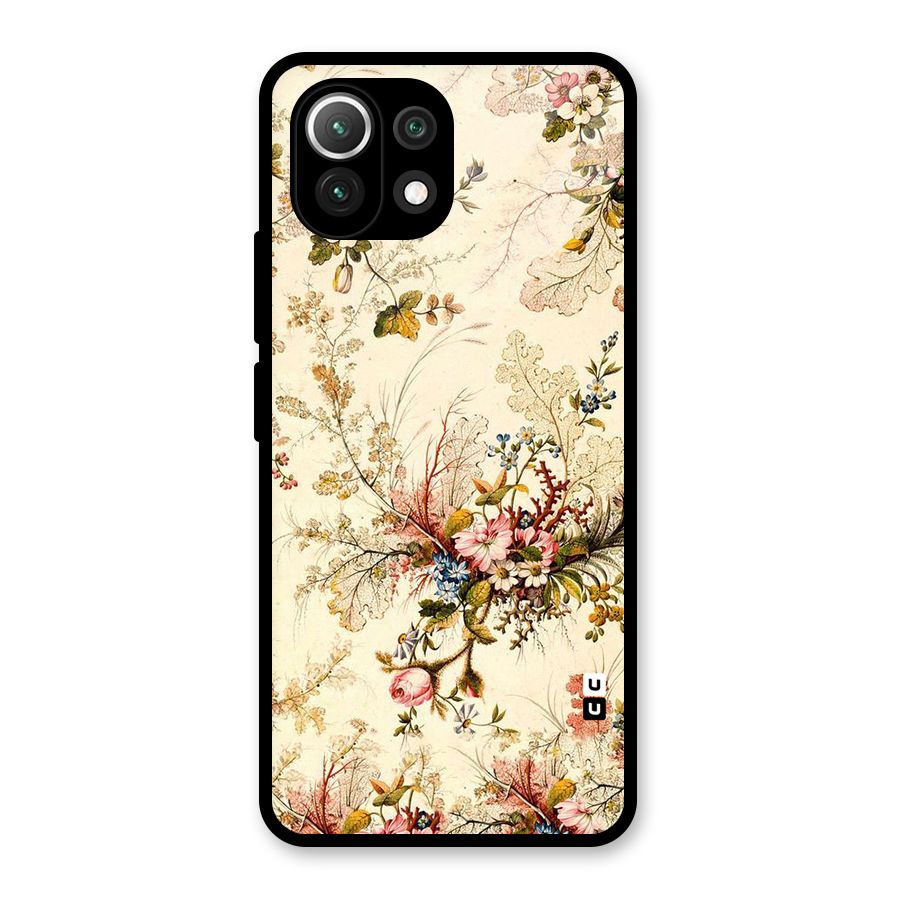 Beige Floral Glass Back Case for Mi 11 Lite