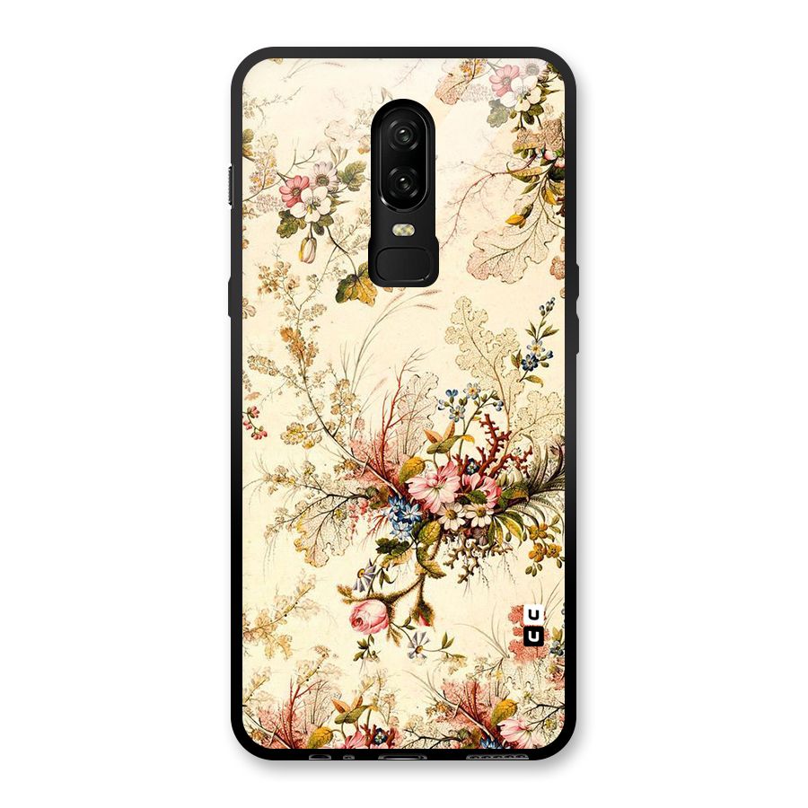 Beige Floral Glass Back Case for OnePlus 6