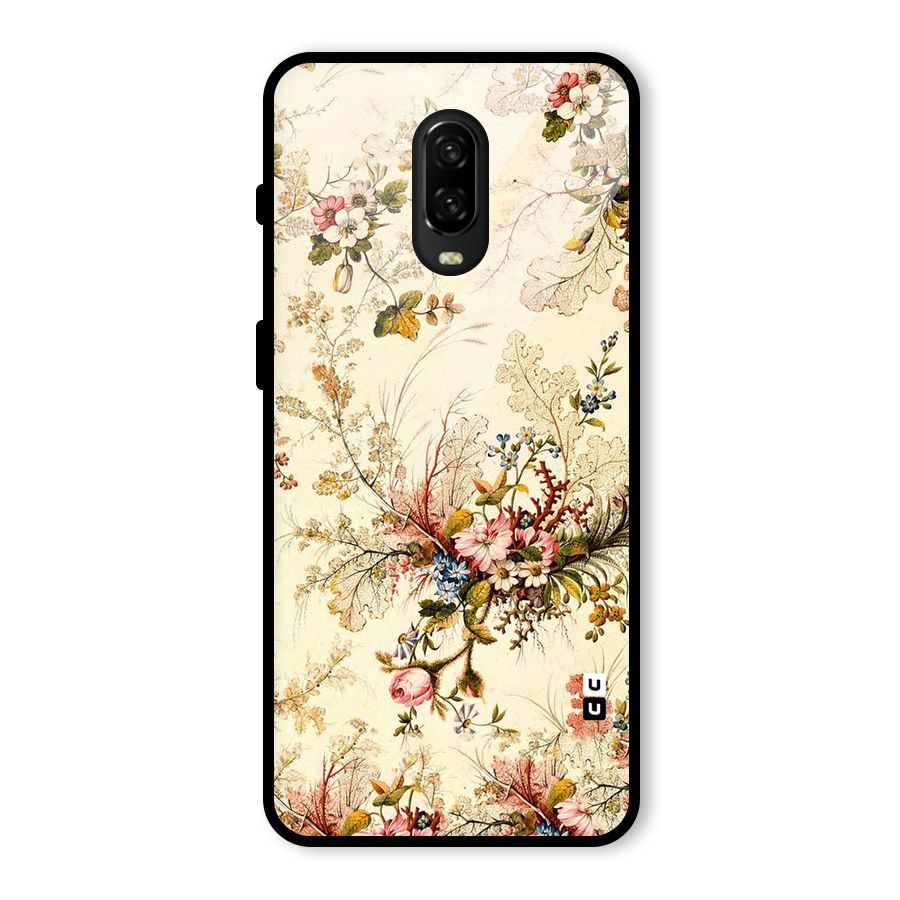 Beige Floral Glass Back Case for OnePlus 6T