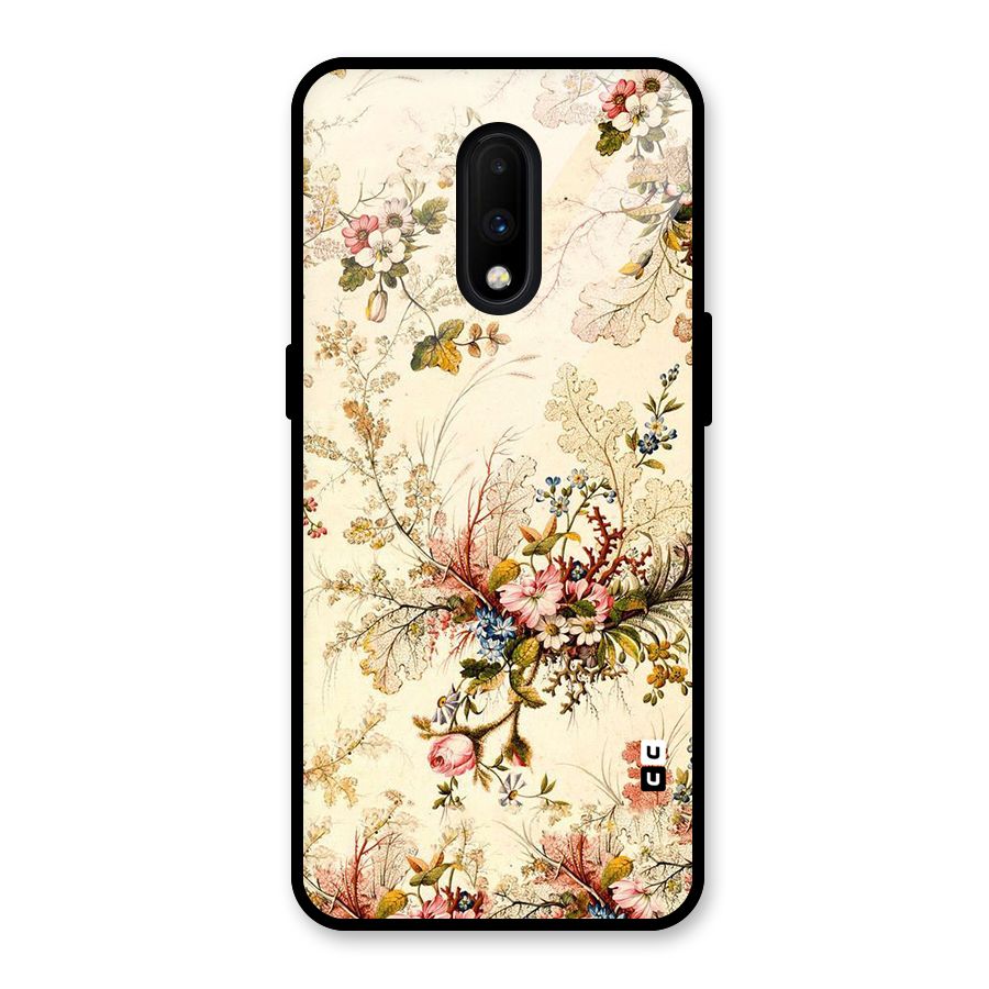 Beige Floral Glass Back Case for OnePlus 7