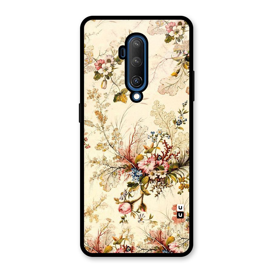 Beige Floral Glass Back Case for OnePlus 7T Pro