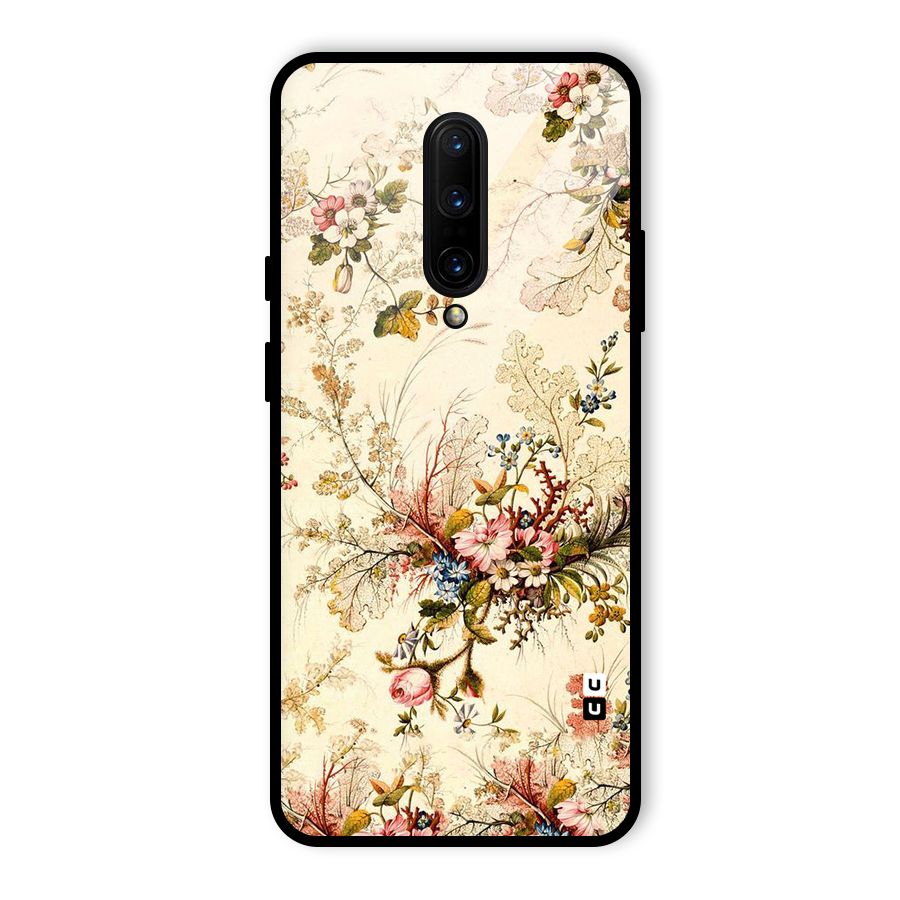 Beige Floral Glass Back Case for OnePlus 7 Pro