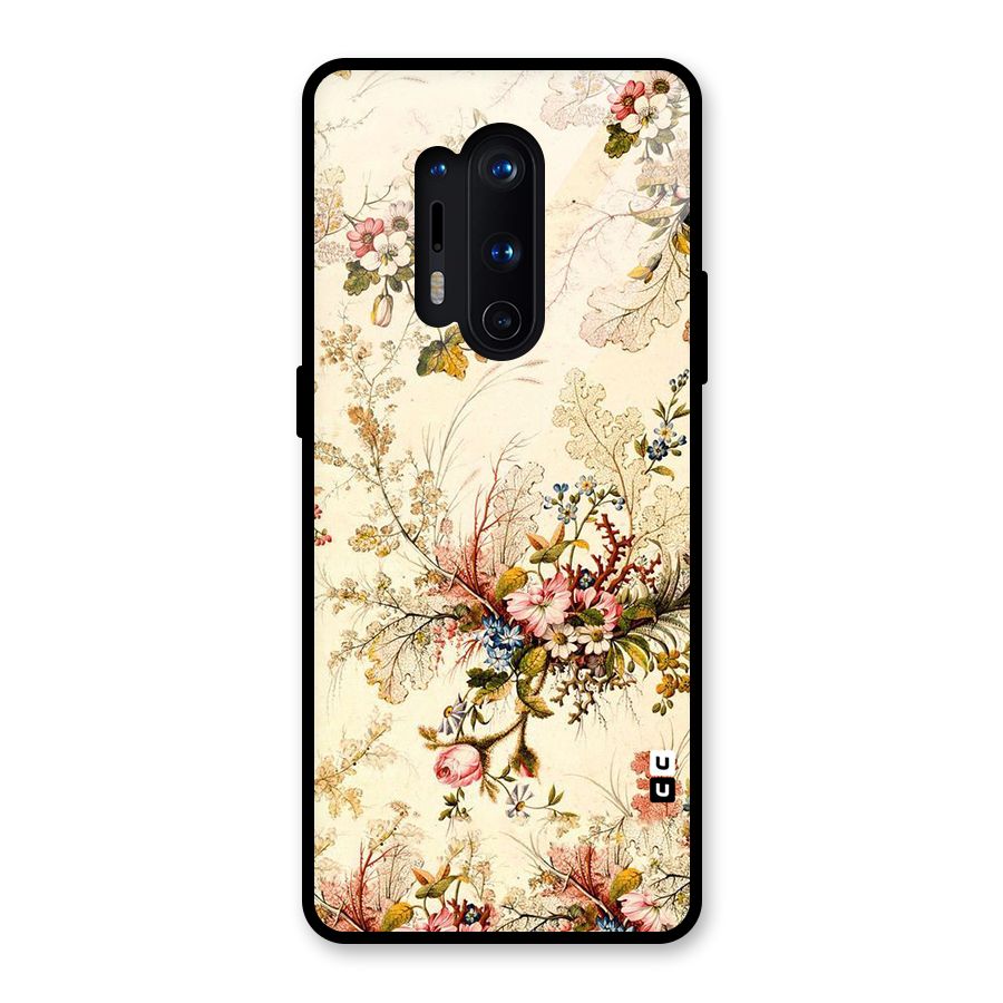 Beige Floral Glass Back Case for OnePlus 8 Pro
