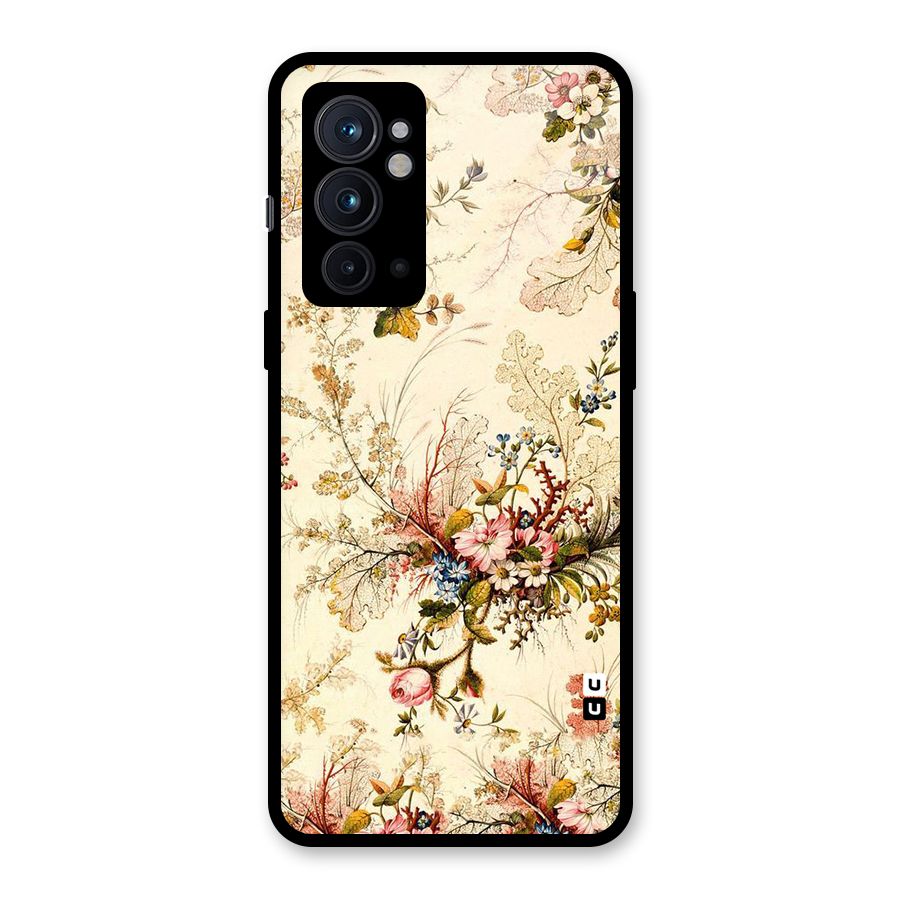 Beige Floral Glass Back Case for OnePlus 9RT 5G