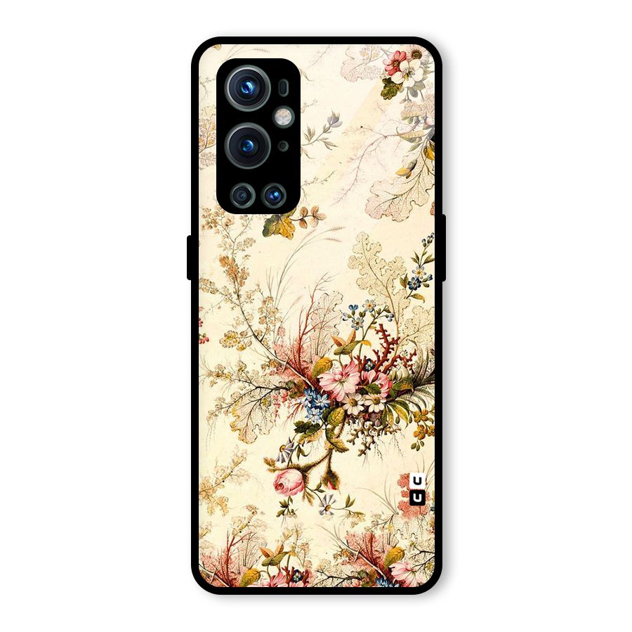 Beige Floral Glass Back Case for OnePlus 9 Pro