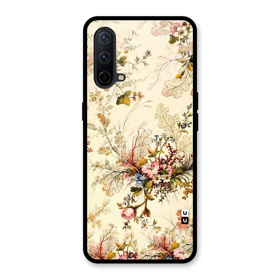 Beige Floral Glass Back Case for OnePlus Nord CE 5G
