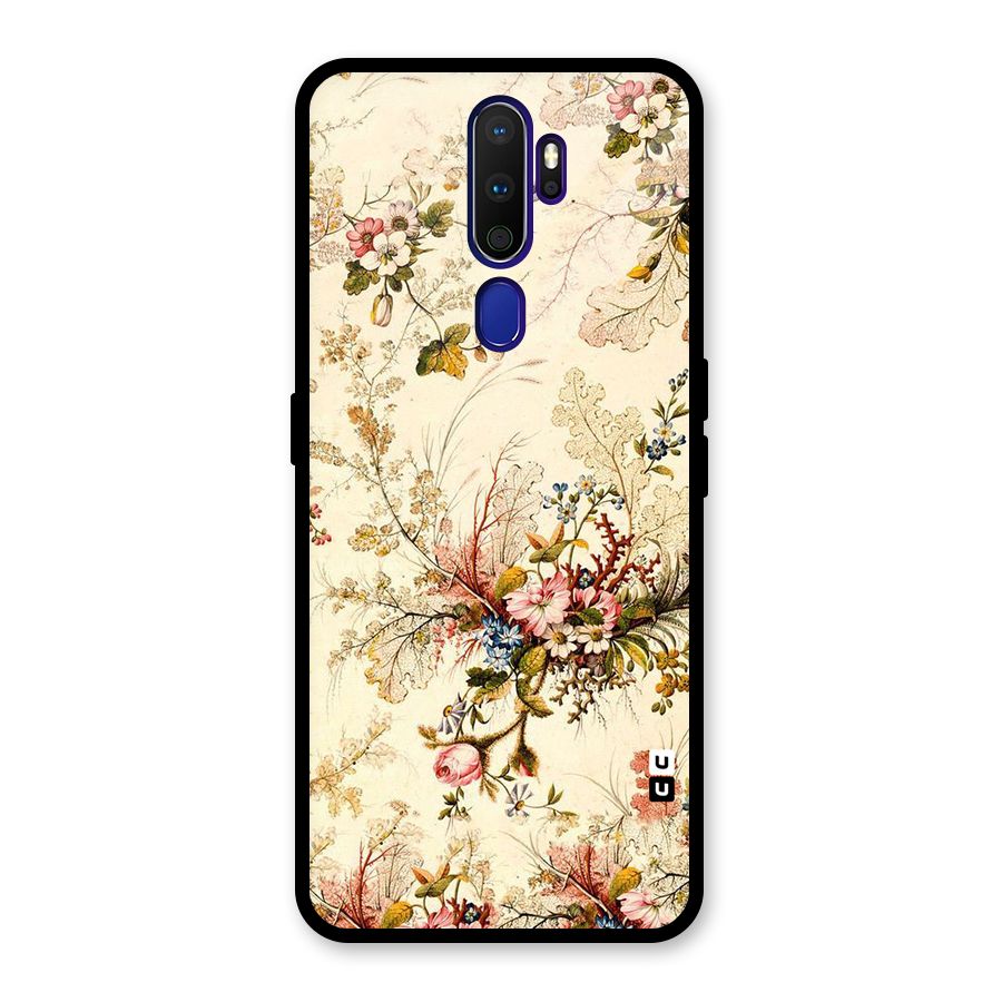 Beige Floral Glass Back Case for Oppo A9 (2020)