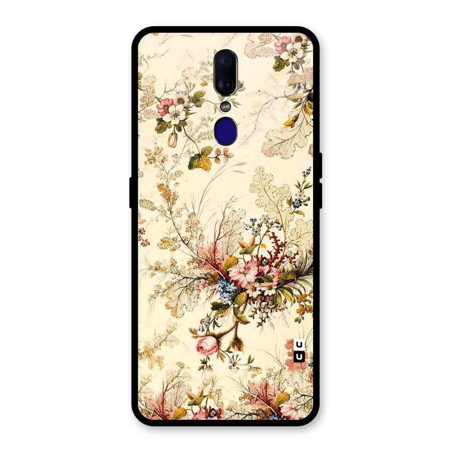 Beige Floral Glass Back Case for Oppo F11