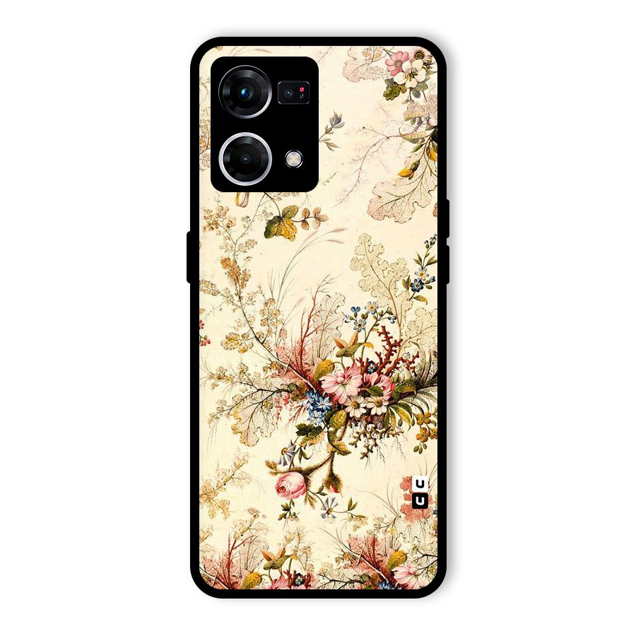 Beige Floral Glass Back Case for Oppo F21 Pro 4G