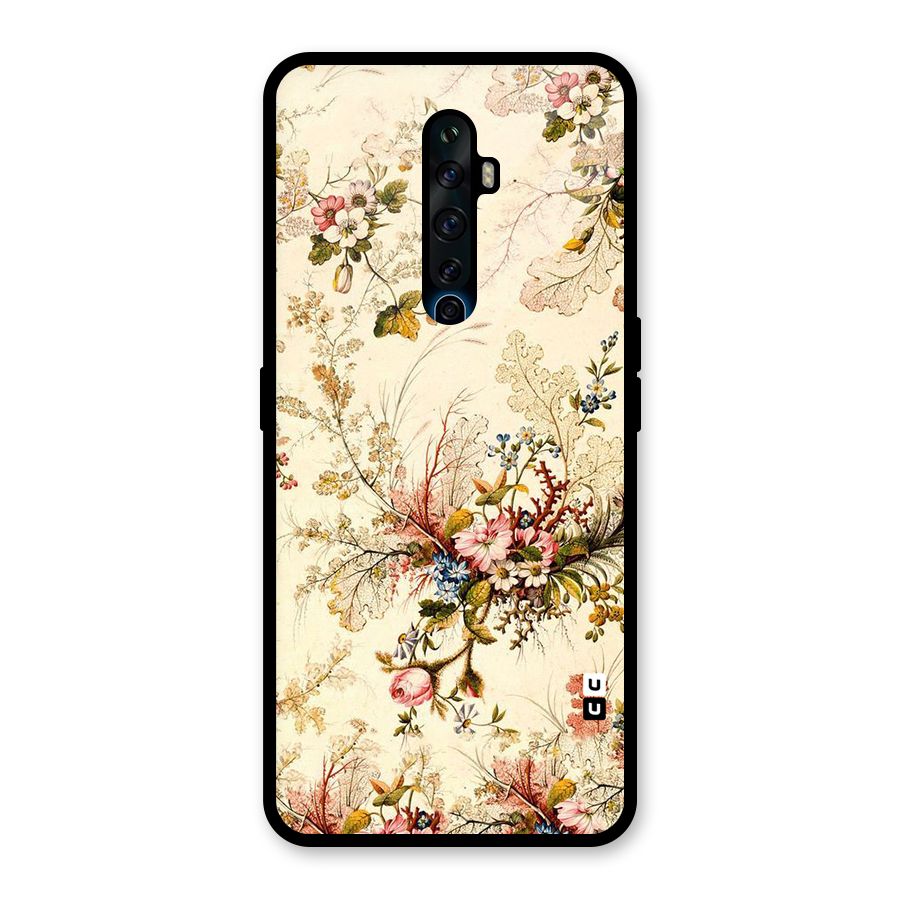 Beige Floral Glass Back Case for Oppo Reno2 F