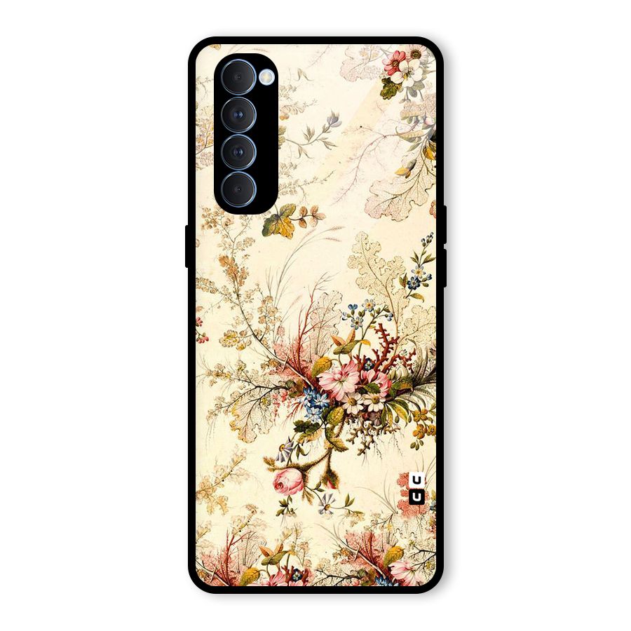 Beige Floral Glass Back Case for Oppo Reno4 Pro