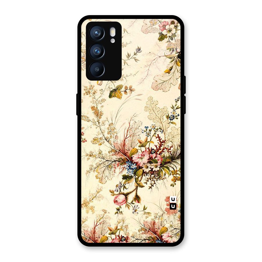 Beige Floral Glass Back Case for Oppo Reno6 5G