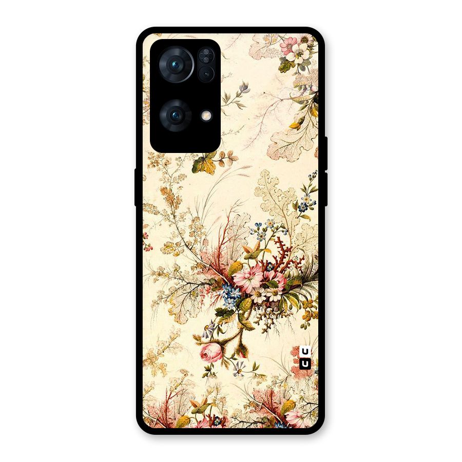 Beige Floral Glass Back Case for Oppo Reno7 Pro 5G