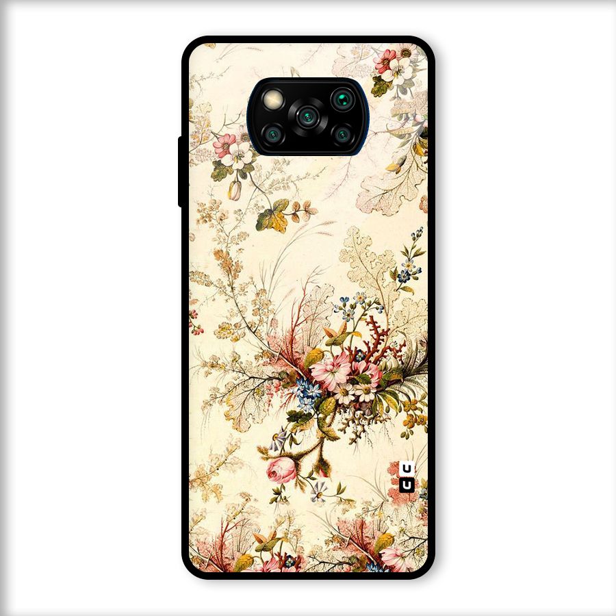 Beige Floral Glass Back Case for Poco X3