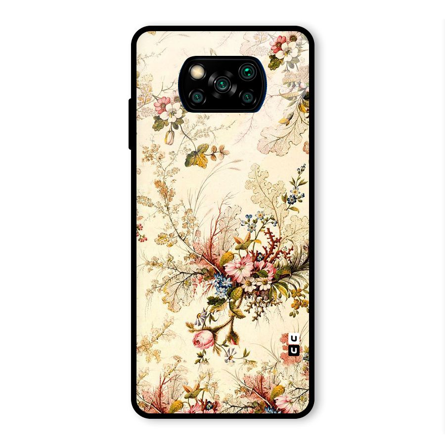 Beige Floral Glass Back Case for Poco X3 Pro