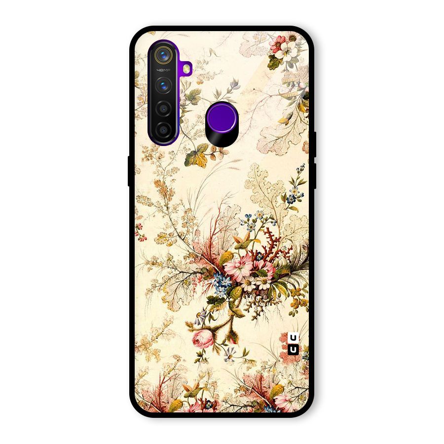 Beige Floral Glass Back Case for Realme 5 Pro
