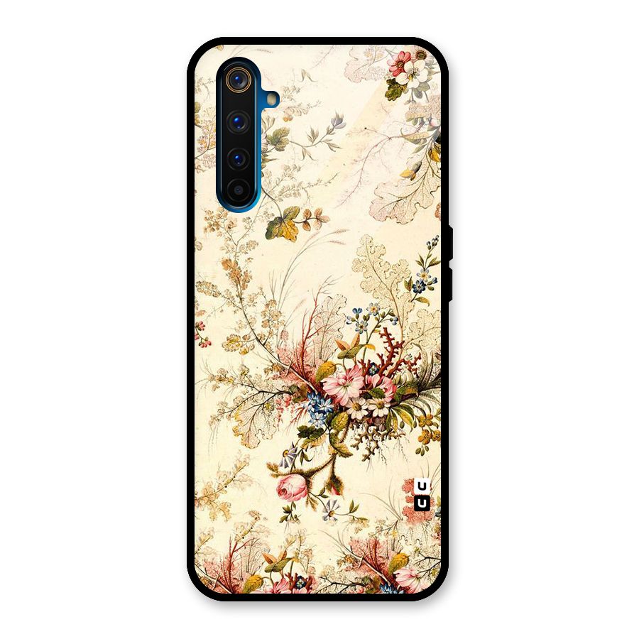 Beige Floral Glass Back Case for Realme 6 Pro