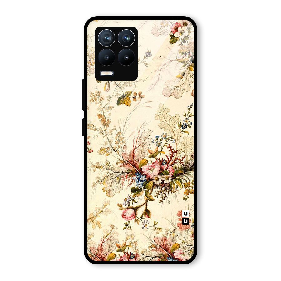 Beige Floral Glass Back Case for Realme 8 Pro