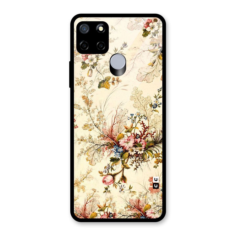 Beige Floral Glass Back Case for Realme C15