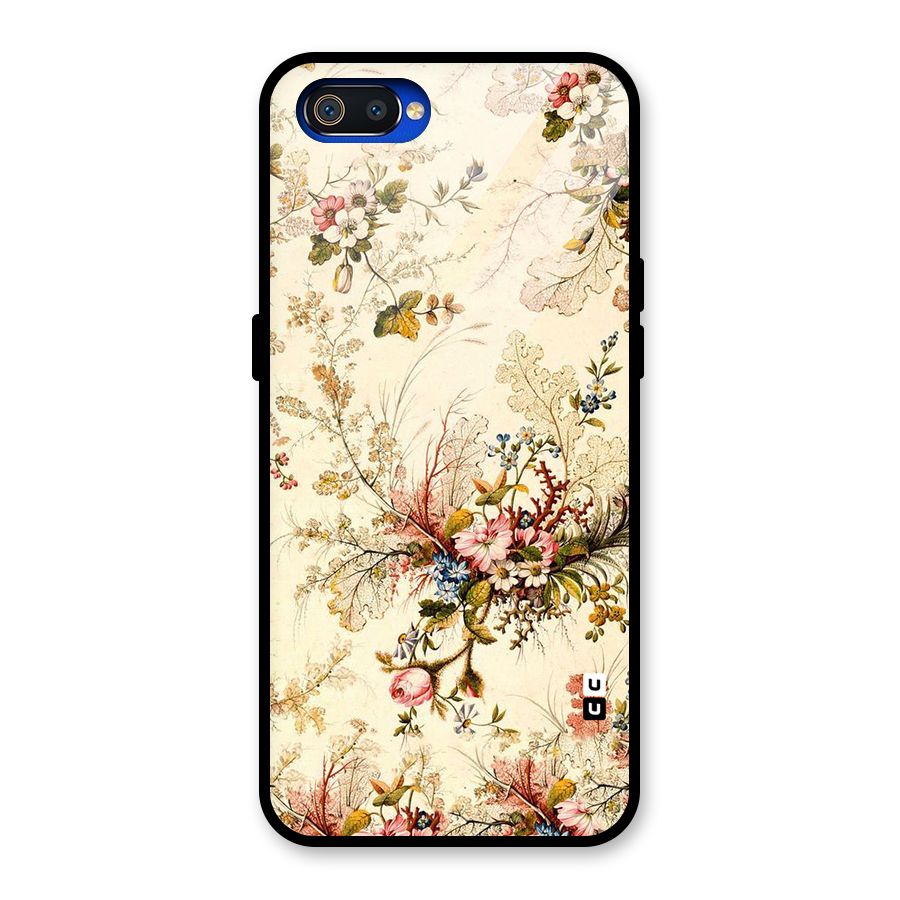 Beige Floral Glass Back Case for Realme C2