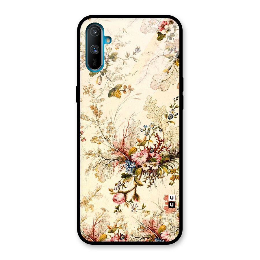 Beige Floral Glass Back Case for Realme C3