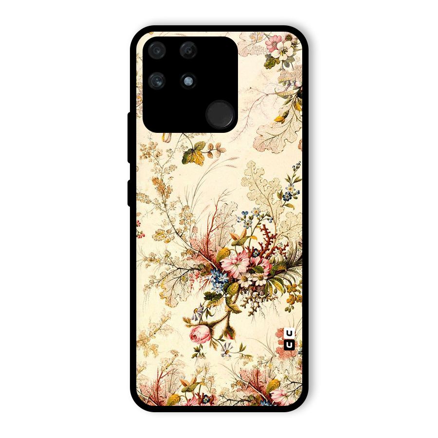 Beige Floral Glass Back Case for Realme Narzo 50A