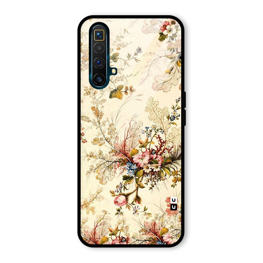 Beige Floral Glass Back Case for Realme X3 SuperZoom